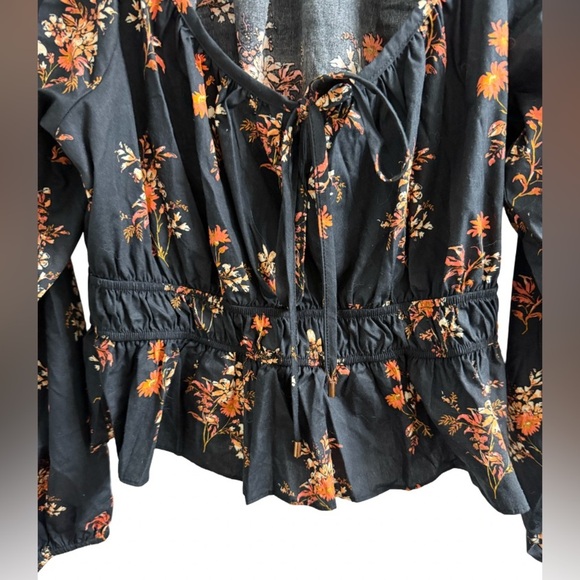 FREE PEOPLE MANDY FLORAL PRINTED RUCHED PEPLUM COTTON TIE FRONT BLOUSE SIZE: M - Picture 4 of 10